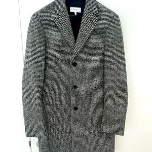 Reiss Wool Overcoat - Black and White Houndstooth